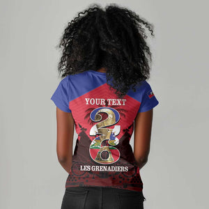 Personalized Les Grenadiers Haiti Football Women V-Neck T-Shirt 2026 Nou Retounen Red Version LT14