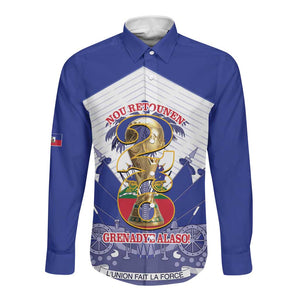 Personalized Les Grenadiers Haiti Football Long Sleeve Button Shirt 2026 Nou Retounen White Version - African Pride