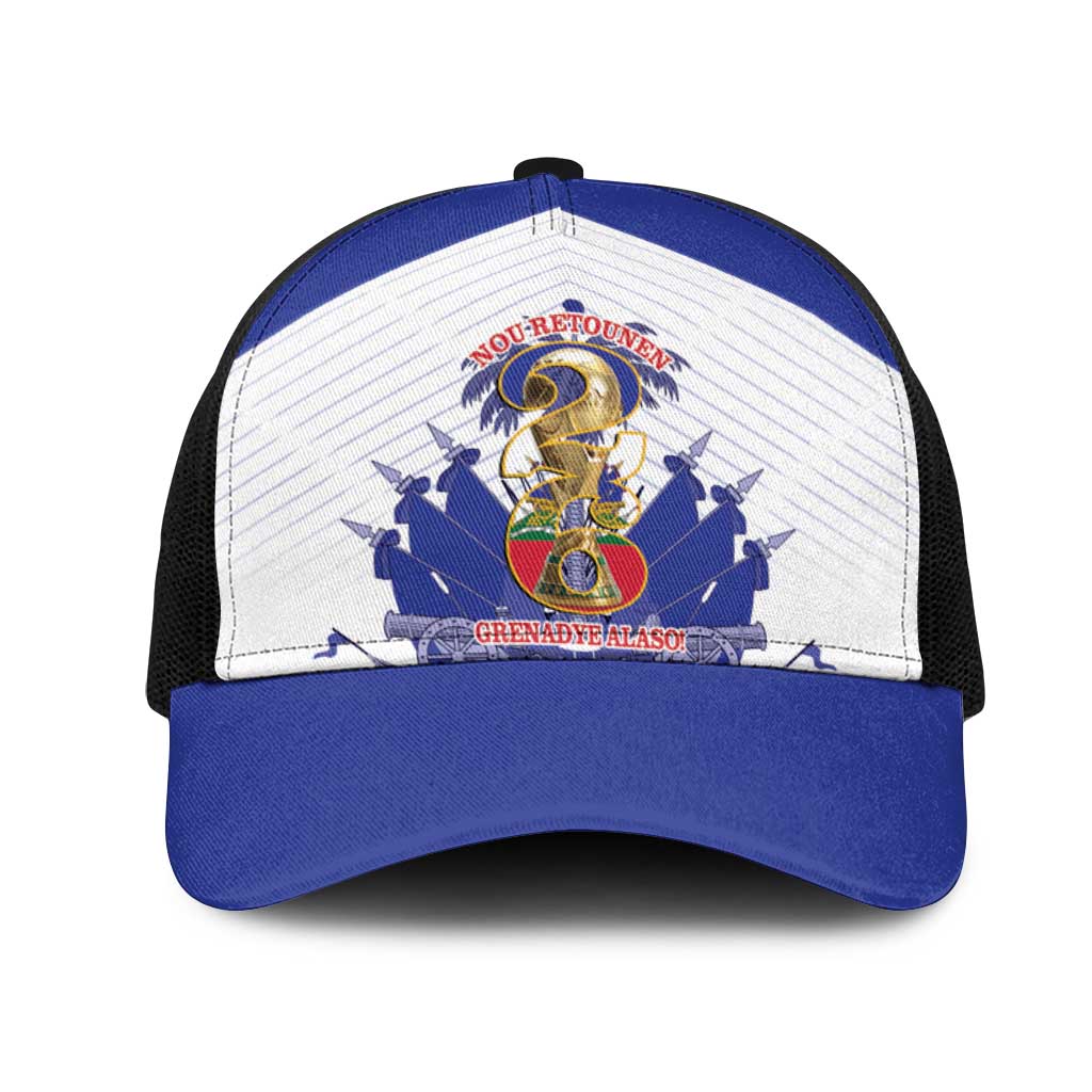 Les Grenadiers Haiti Football Mesh Trucker Cap 2026 Nou Retounen White Version - African Pride