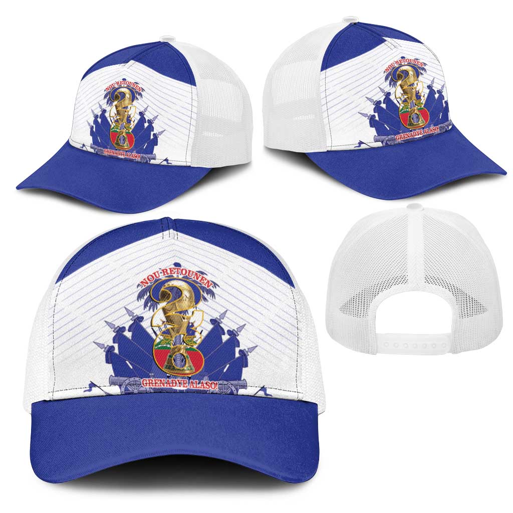 Les Grenadiers Haiti Football Mesh Trucker Cap 2026 Nou Retounen White Version - African Pride