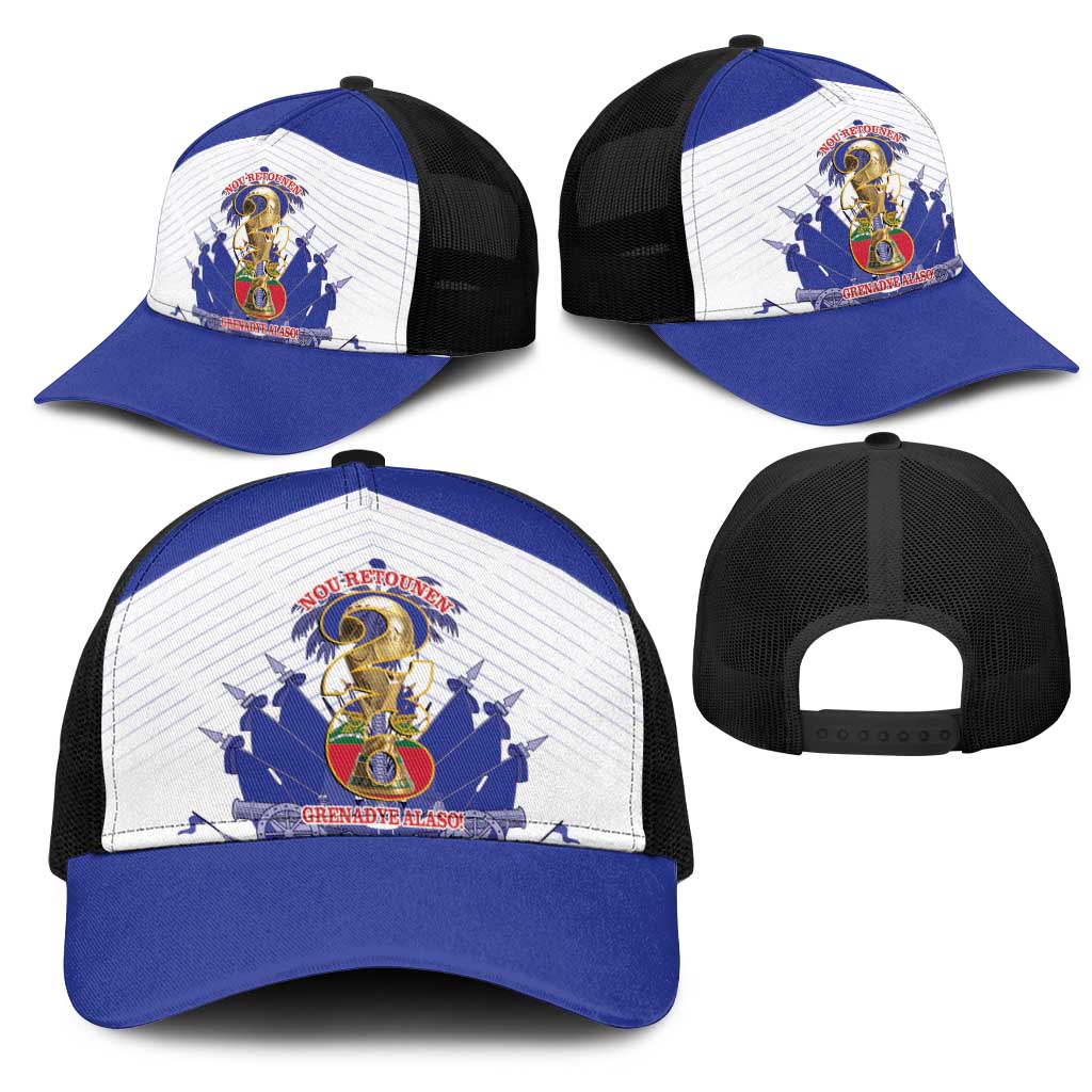 Les Grenadiers Haiti Football Mesh Trucker Cap 2026 Nou Retounen White Version - African Pride