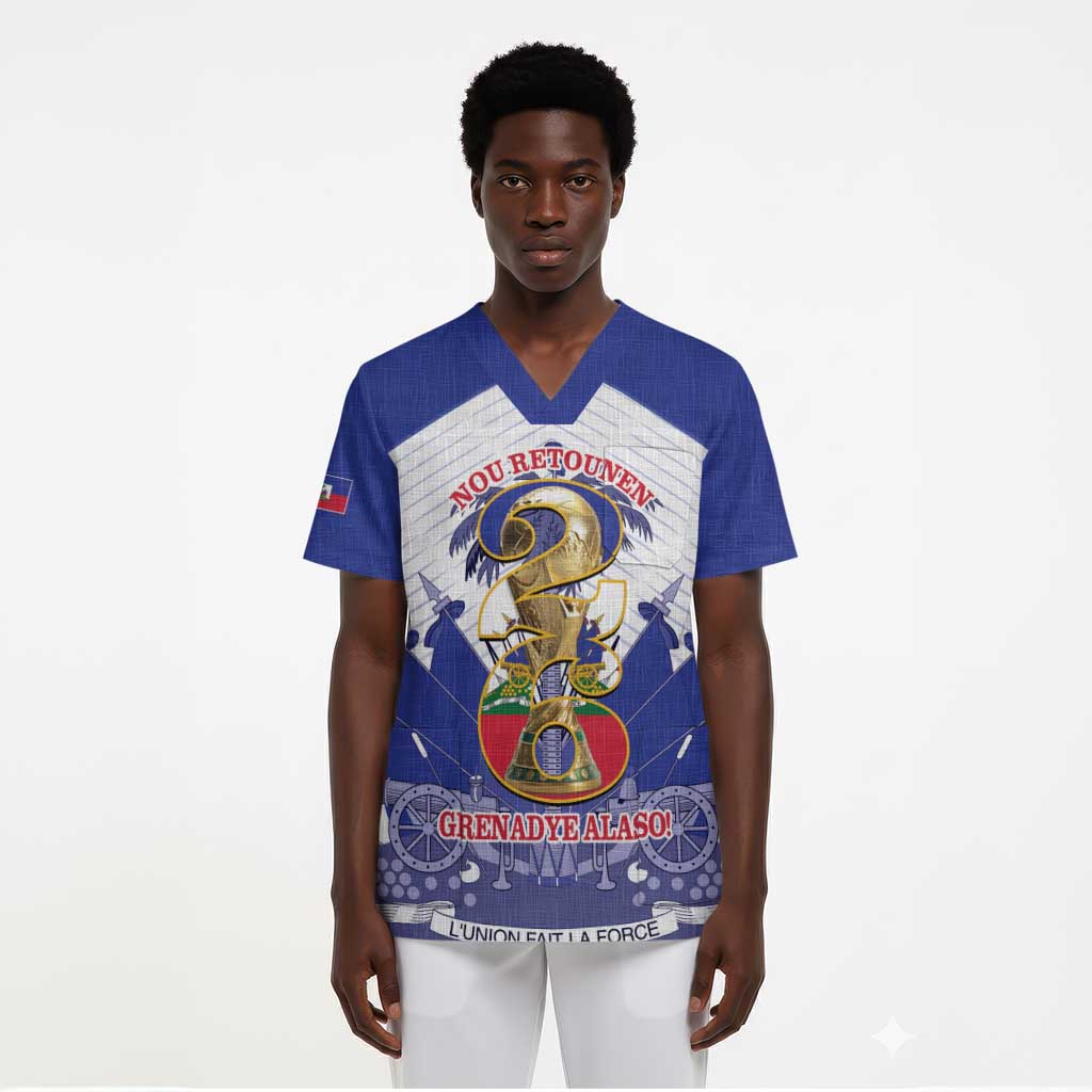 Personalized Les Grenadiers Haiti Football Scrub Top 2026 Nou Retounen White Version - African Pride