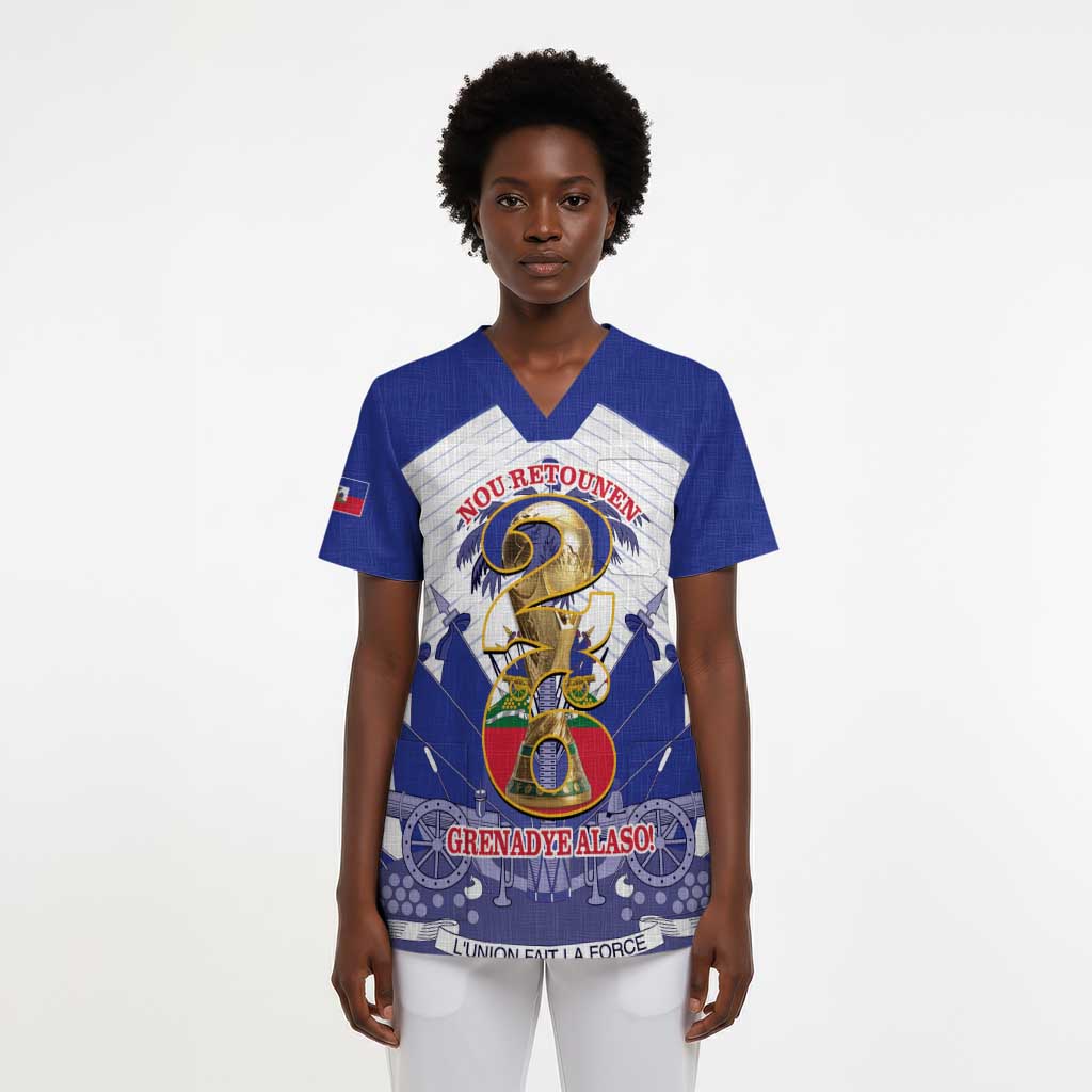 Personalized Les Grenadiers Haiti Football Scrub Top 2026 Nou Retounen White Version - African Pride