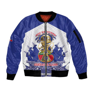 Personalized Les Grenadiers Haiti Football Sleeve Zip Bomber Jacket 2026 Nou Retounen White Version - African Pride