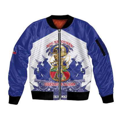 Personalized Les Grenadiers Haiti Football Sleeve Zip Bomber Jacket 2026 Nou Retounen White Version - African Pride