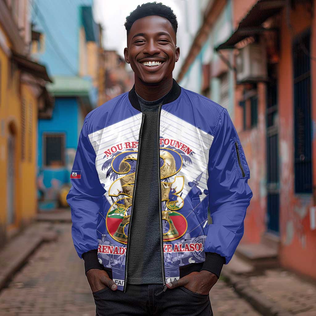 Personalized Les Grenadiers Haiti Football Sleeve Zip Bomber Jacket 2026 Nou Retounen White Version - African Pride
