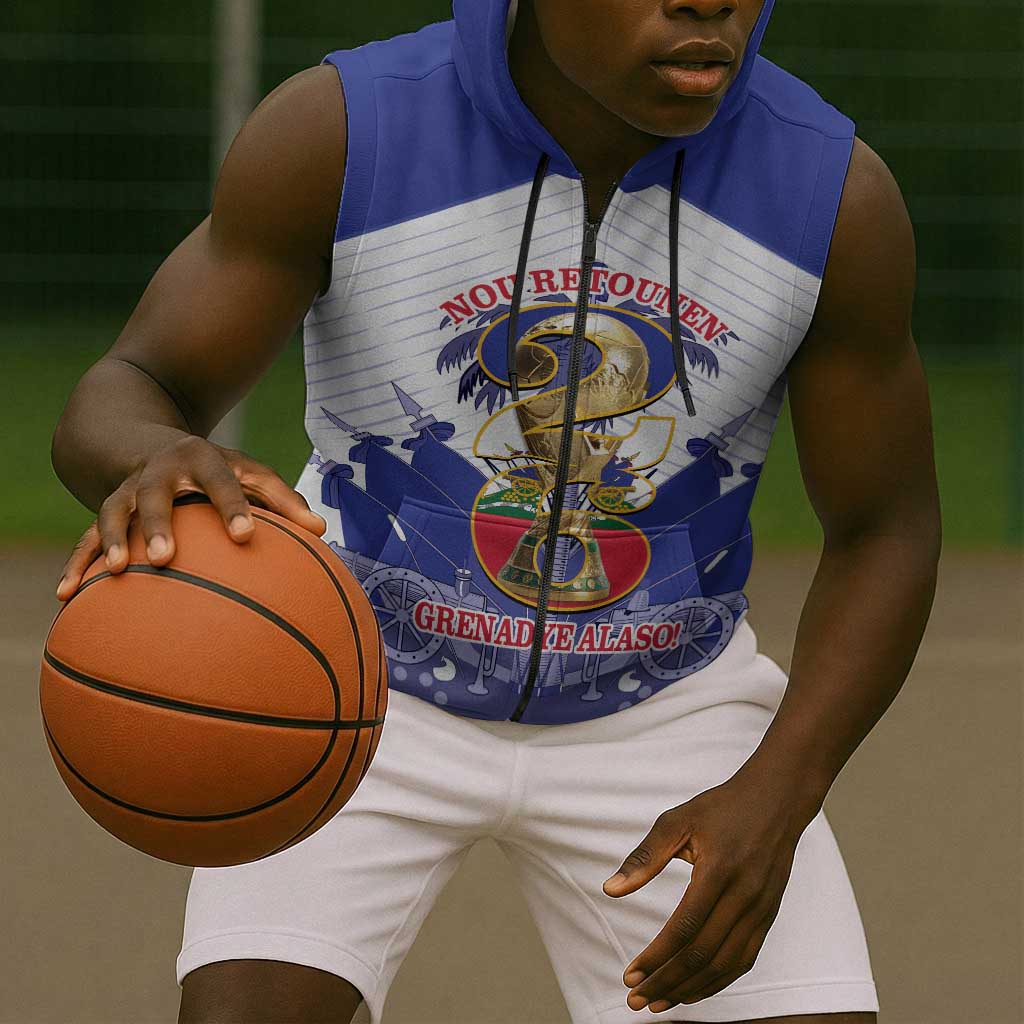 Personalized Les Grenadiers Haiti Football Sleeveless Zip Hoodie 2026 Nou Retounen White Version - African Pride