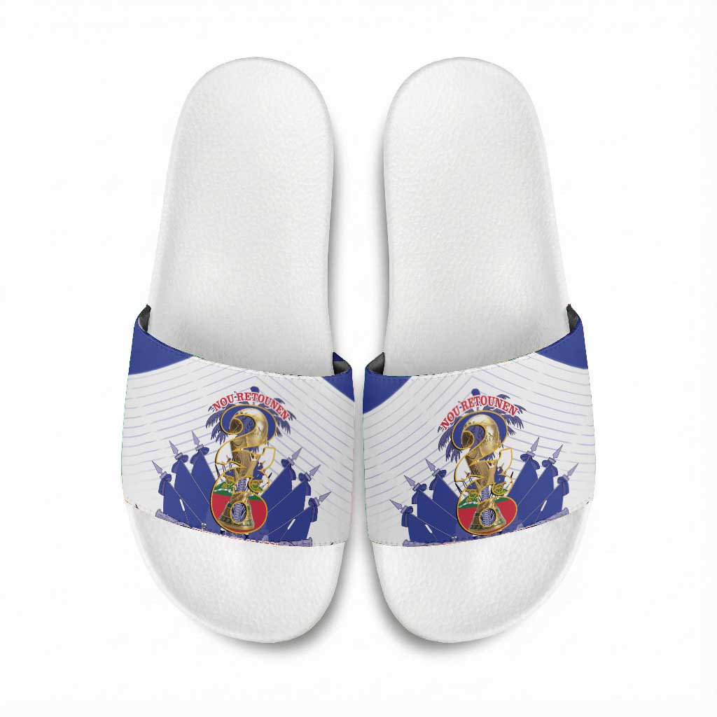 Les Grenadiers Haiti Football Slide Sandals 2026 Nou Retounen White Version