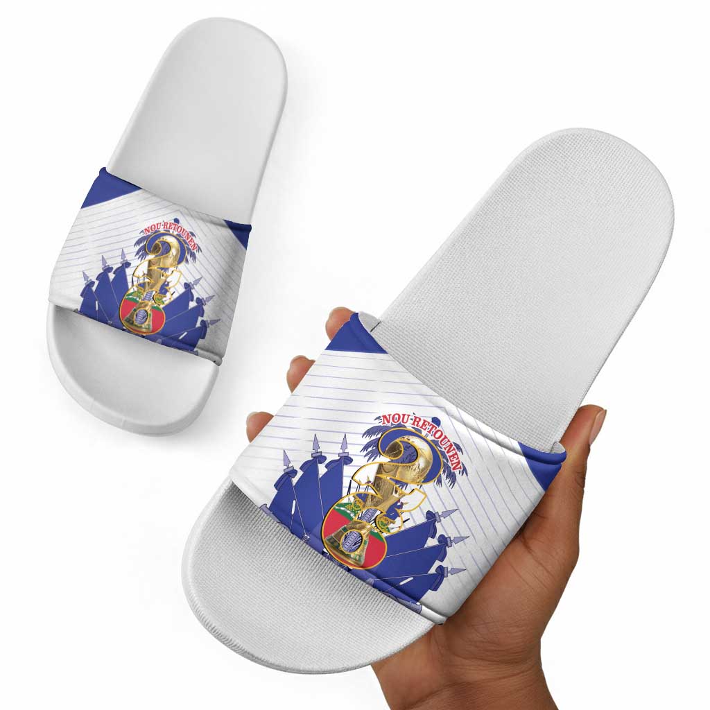 Les Grenadiers Haiti Football Slide Sandals 2026 Nou Retounen White Version