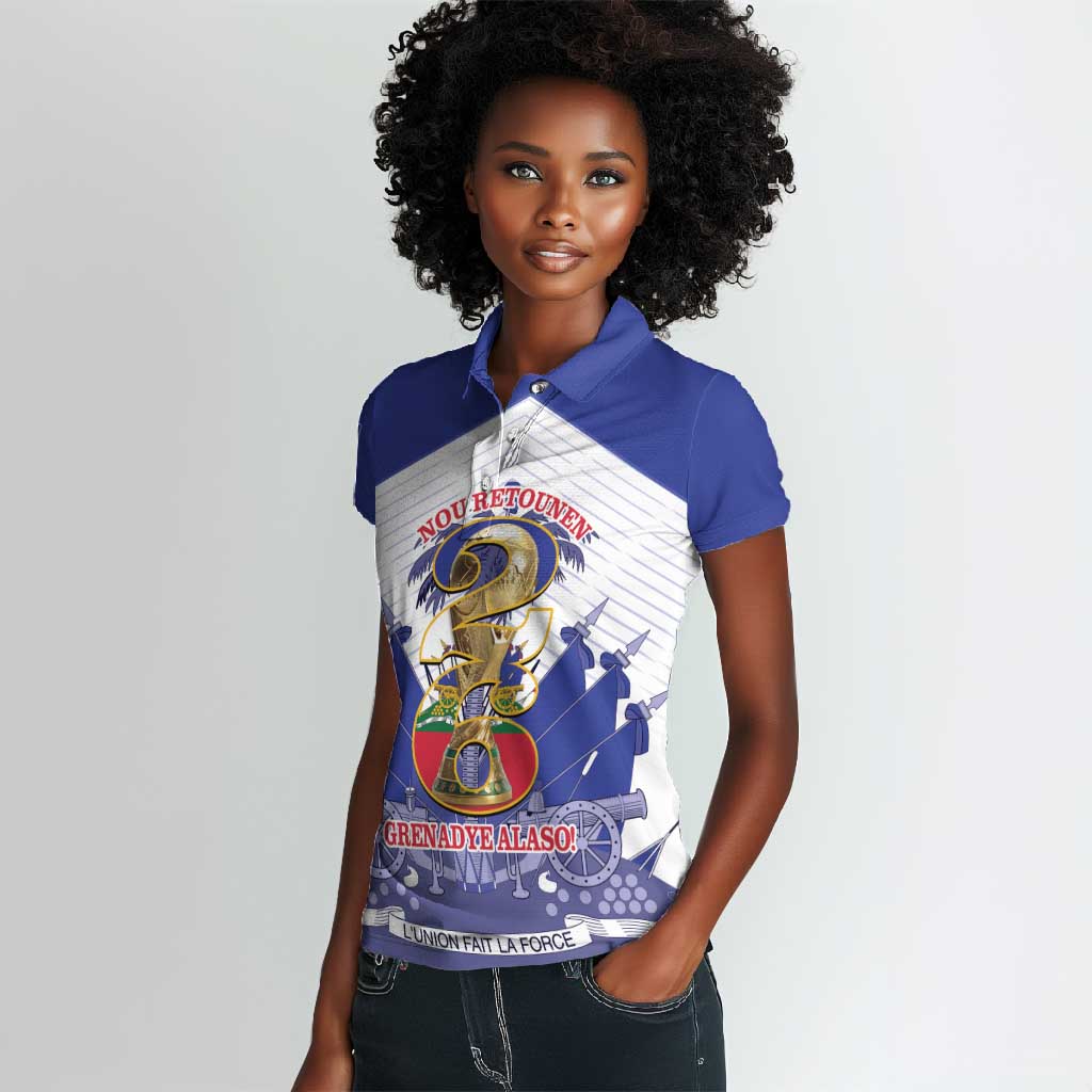 Personalized Les Grenadiers Haiti Football Women Polo Shirt 2026 Nou Retounen White Version LT14