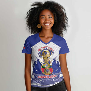 Personalized Les Grenadiers Haiti Football Women V-Neck T-Shirt 2026 Nou Retounen White Version LT14