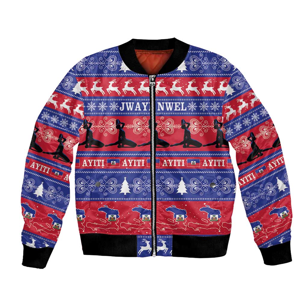 Afro Haiti Christmas Bomber Jacket Jwaye Nwel Ayiti Neg Marron Veve Vodou - African Pride