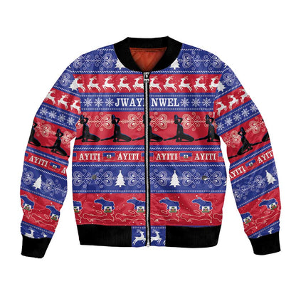 Afro Haiti Christmas Bomber Jacket Jwaye Nwel Ayiti Neg Marron Veve Vodou - African Pride