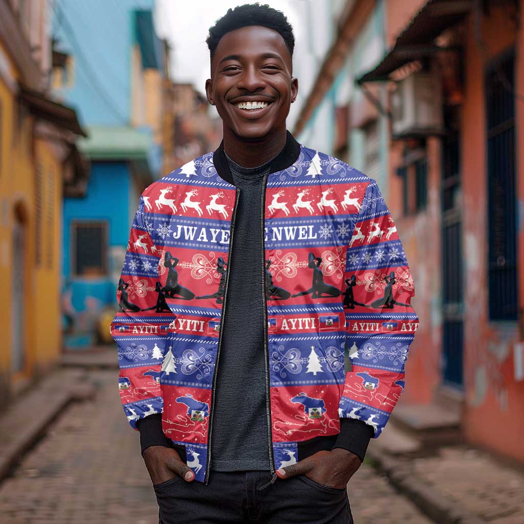 Afro Haiti Christmas Bomber Jacket Jwaye Nwel Ayiti Neg Marron Veve Vodou - African Pride