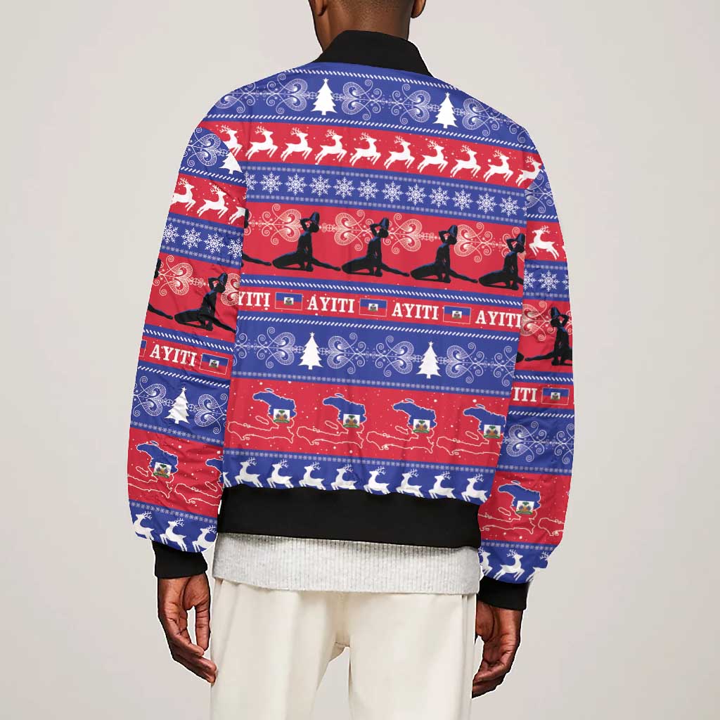 Afro Haiti Christmas Bomber Jacket Jwaye Nwel Ayiti Neg Marron Veve Vodou - African Pride