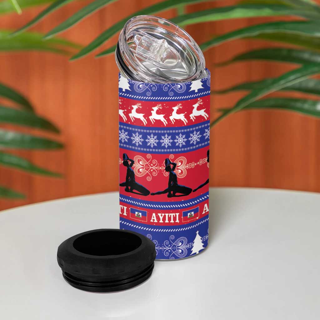 Afro Haiti Christmas 4 in 1 Can Cooler Tumbler Jwaye Nwel Ayiti Neg Marron Veve Vodou - African Pride