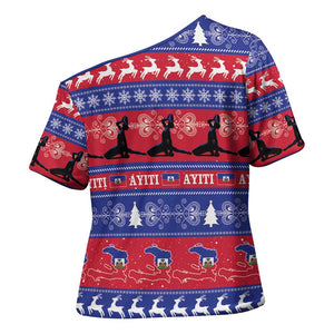 Haiti Christmas Cross Shoulder Shirt Jwaye Nwel Ayiti Neg Marron Veve Vodou