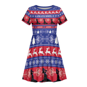 Afro Haiti Christmas Kid Short Sleeve Dress Jwaye Nwel Ayiti Neg Marron Veve Vodou LT14