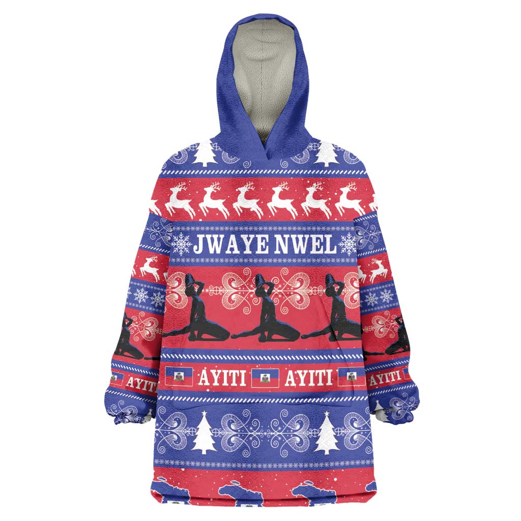 Afro Haiti Christmas Kid Wearable Blanket Hoodie Jwaye Nwel Ayiti Neg Marron Veve Vodou - African Pride