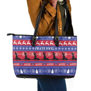 Afro Haiti Christmas Leather Tote Bag Jwaye Nwel Ayiti Neg Marron Veve Vodou - African Pride