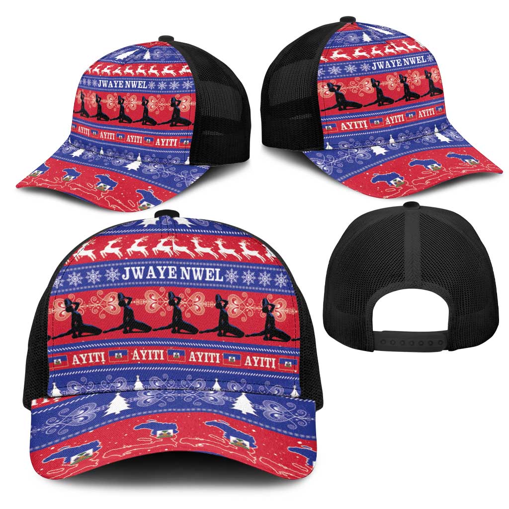 Afro Haiti Christmas Mesh Trucker Cap Jwaye Nwel Ayiti Neg Marron Veve Vodou - African Pride