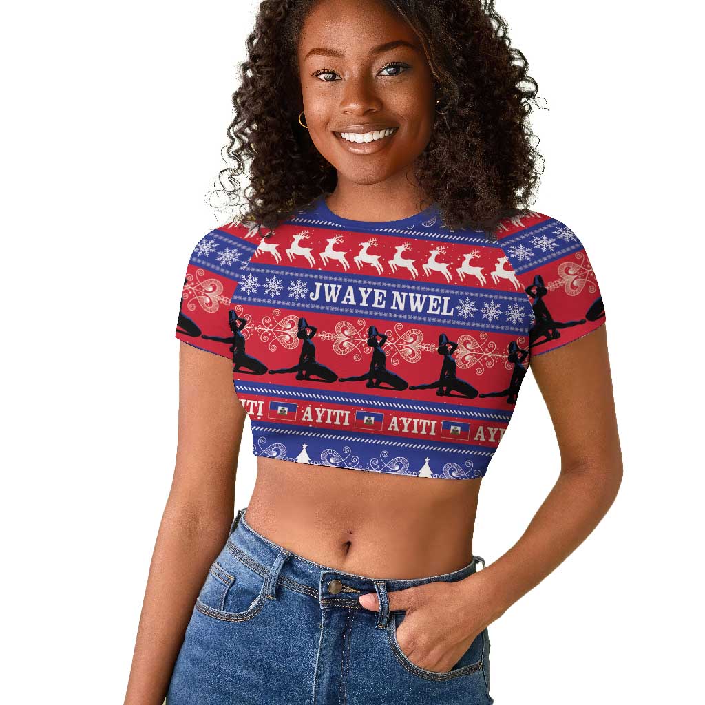 Afro Haiti Christmas Raglan Cropped T shirt Jwaye Nwel Ayiti Neg Marron Veve Vodou LT14