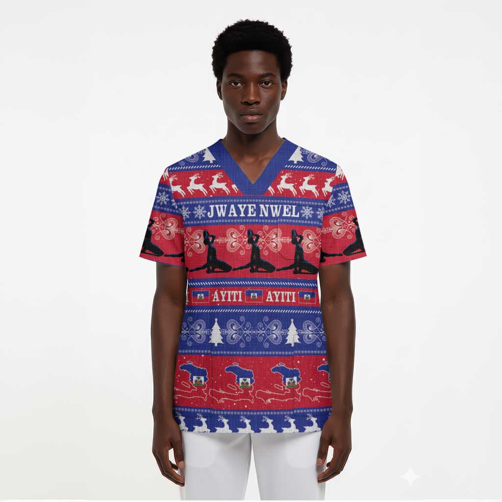 Afro Haiti Christmas Scrub Top Jwaye Nwel Ayiti Neg Marron Veve Vodou - African Pride