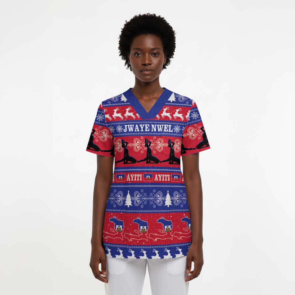 Afro Haiti Christmas Scrub Top Jwaye Nwel Ayiti Neg Marron Veve Vodou - African Pride