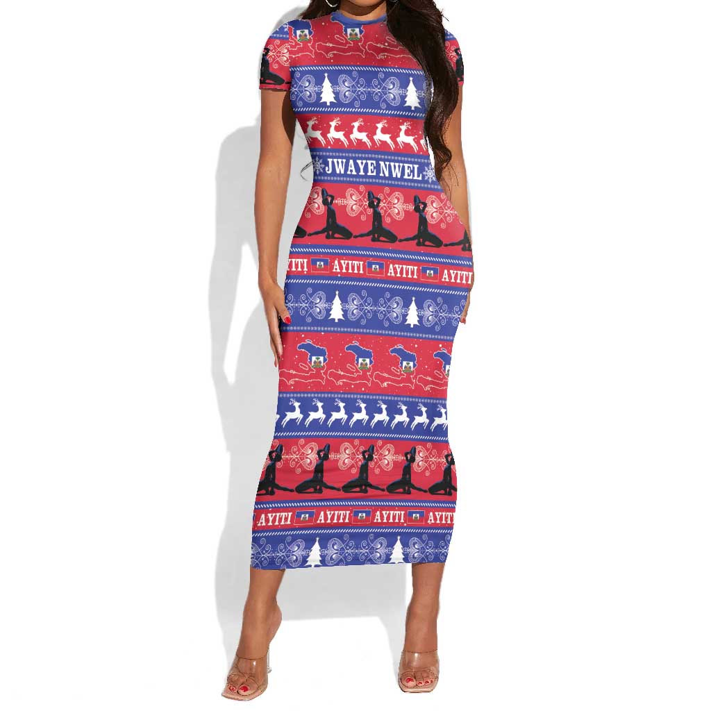 Afro Haiti Christmas Short Sleeve Bodycon Dress Jwaye Nwel Ayiti Neg Marron Veve Vodou LT14