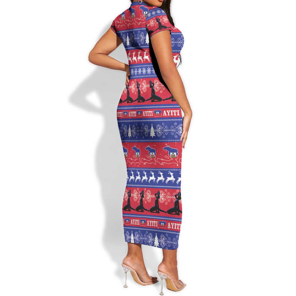 Afro Haiti Christmas Short Sleeve Bodycon Dress Jwaye Nwel Ayiti Neg Marron Veve Vodou LT14