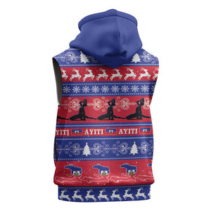 Afro Haiti Christmas Sleeveless Hoodie Jwaye Nwel Ayiti Neg Marron Veve Vodou - African Pride