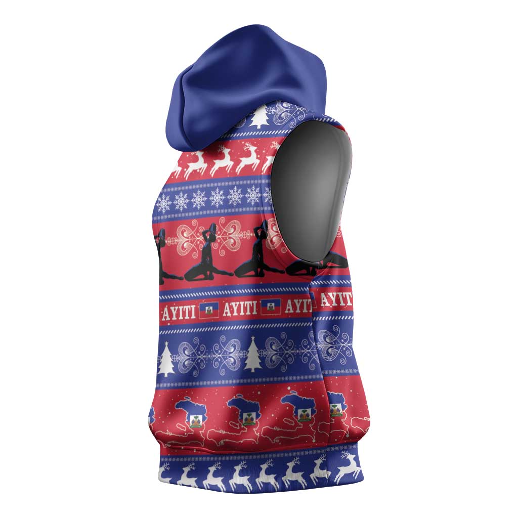 Afro Haiti Christmas Sleeveless Hoodie Jwaye Nwel Ayiti Neg Marron Veve Vodou - African Pride