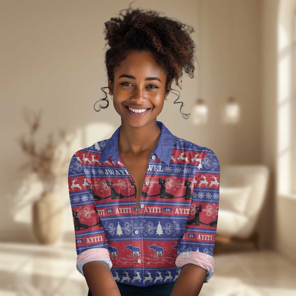 Afro Haiti Christmas Women Casual Shirt Jwaye Nwel Ayiti Neg Marron Veve Vodou - African Pride