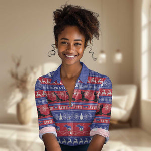 Afro Haiti Christmas Women Casual Shirt Jwaye Nwel Ayiti Neg Marron Veve Vodou - African Pride
