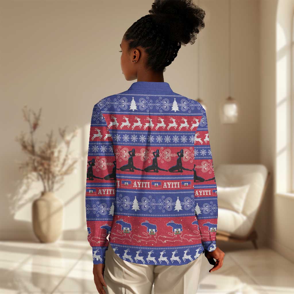 Afro Haiti Christmas Women Casual Shirt Jwaye Nwel Ayiti Neg Marron Veve Vodou - African Pride