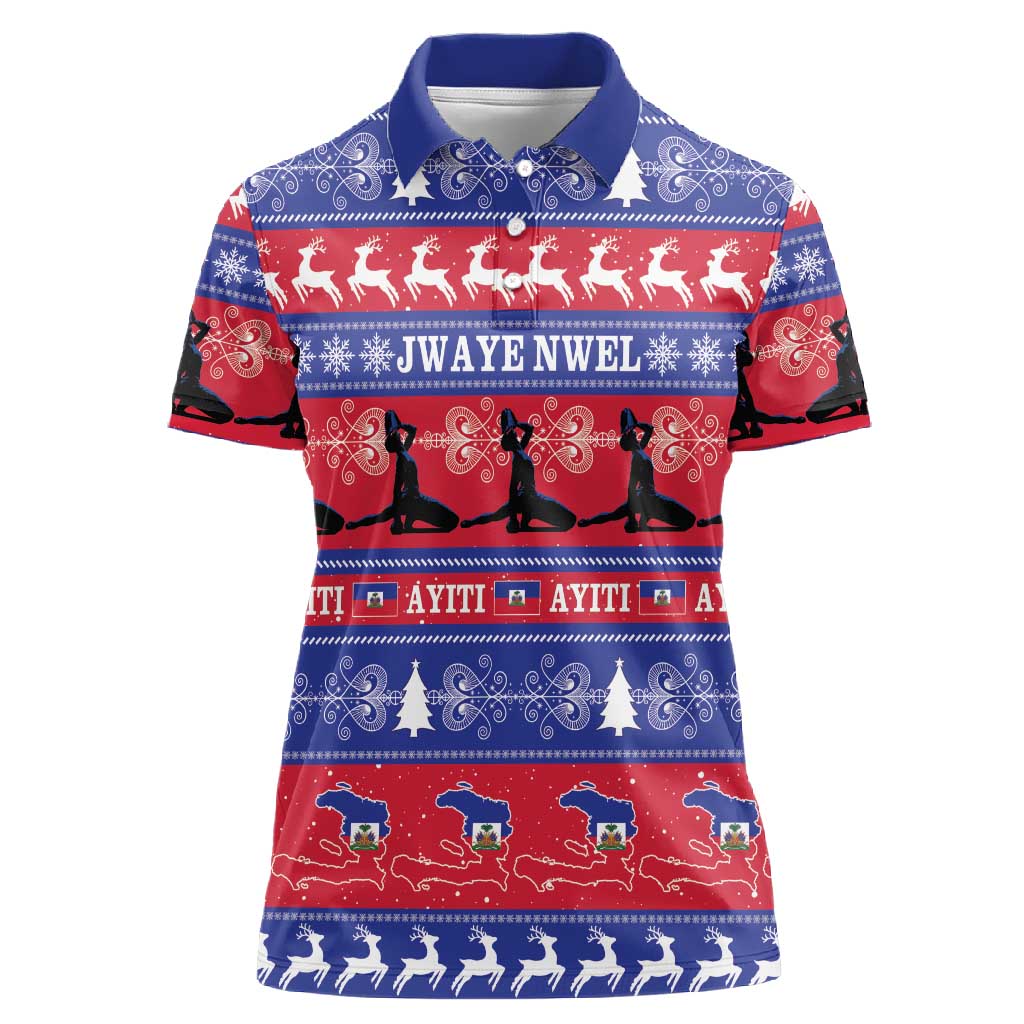 Afro Haiti Christmas Women Polo Shirt Jwaye Nwel Ayiti Neg Marron Veve Vodou LT14