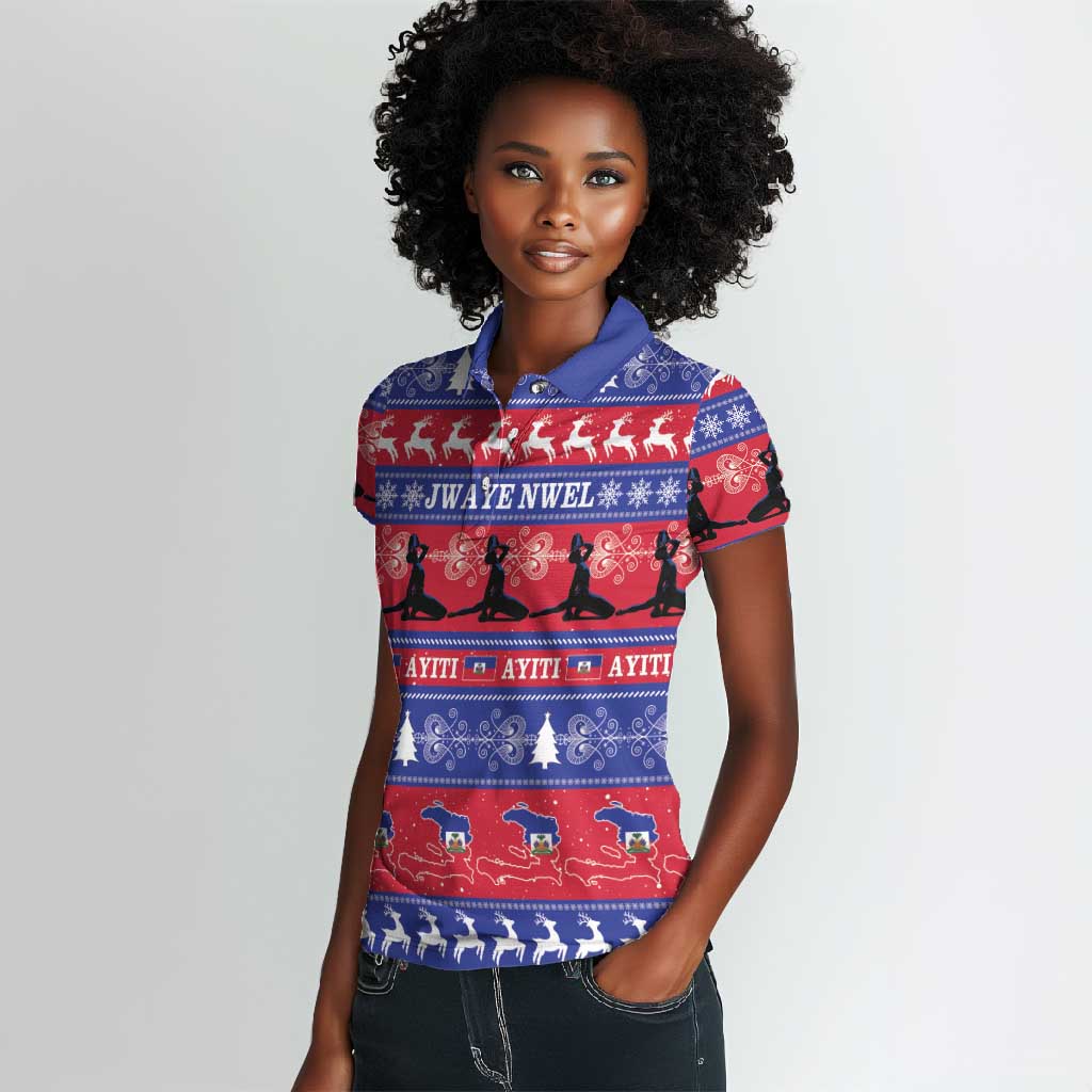 Afro Haiti Christmas Women Polo Shirt Jwaye Nwel Ayiti Neg Marron Veve Vodou LT14
