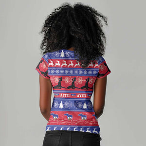 Afro Haiti Christmas Women V-Neck T-Shirt Jwaye Nwel Ayiti Neg Marron Veve Vodou LT14