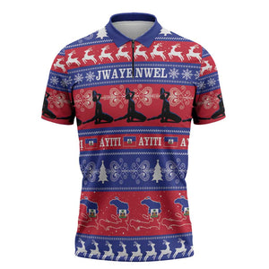 Haiti Christmas Zipper Polo Shirt Jwaye Nwel Ayiti Neg Marron Veve Vodou