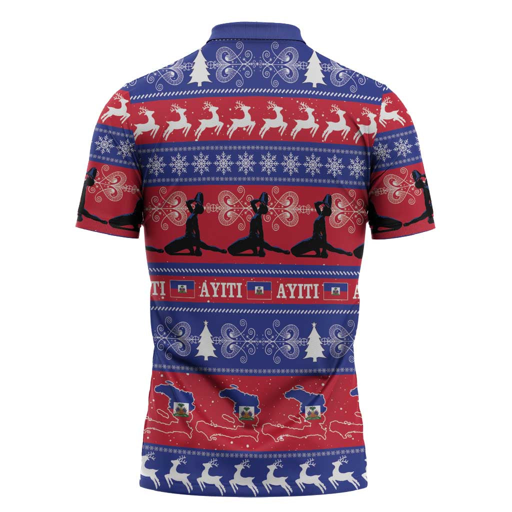 Haiti Christmas Zipper Polo Shirt Jwaye Nwel Ayiti Neg Marron Veve Vodou