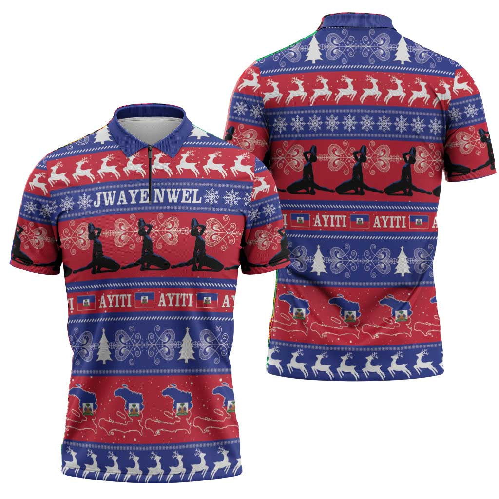 Haiti Christmas Zipper Polo Shirt Jwaye Nwel Ayiti Neg Marron Veve Vodou