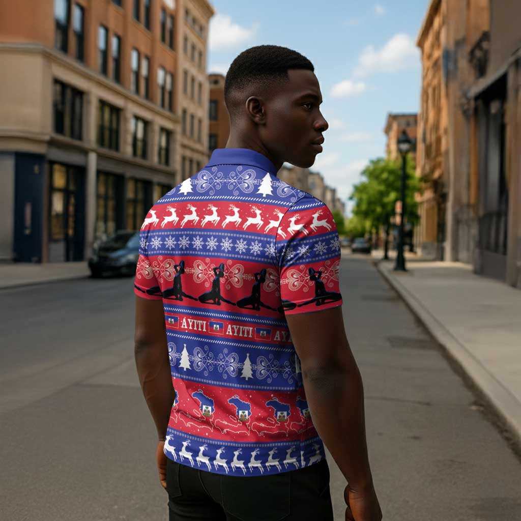 Haiti Christmas Zipper Polo Shirt Jwaye Nwel Ayiti Neg Marron Veve Vodou