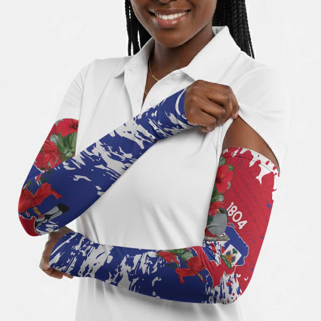 Haiti Independence Day Arm Sleeves 1804 Proud Ayiti Map Hispaniolan Trogon