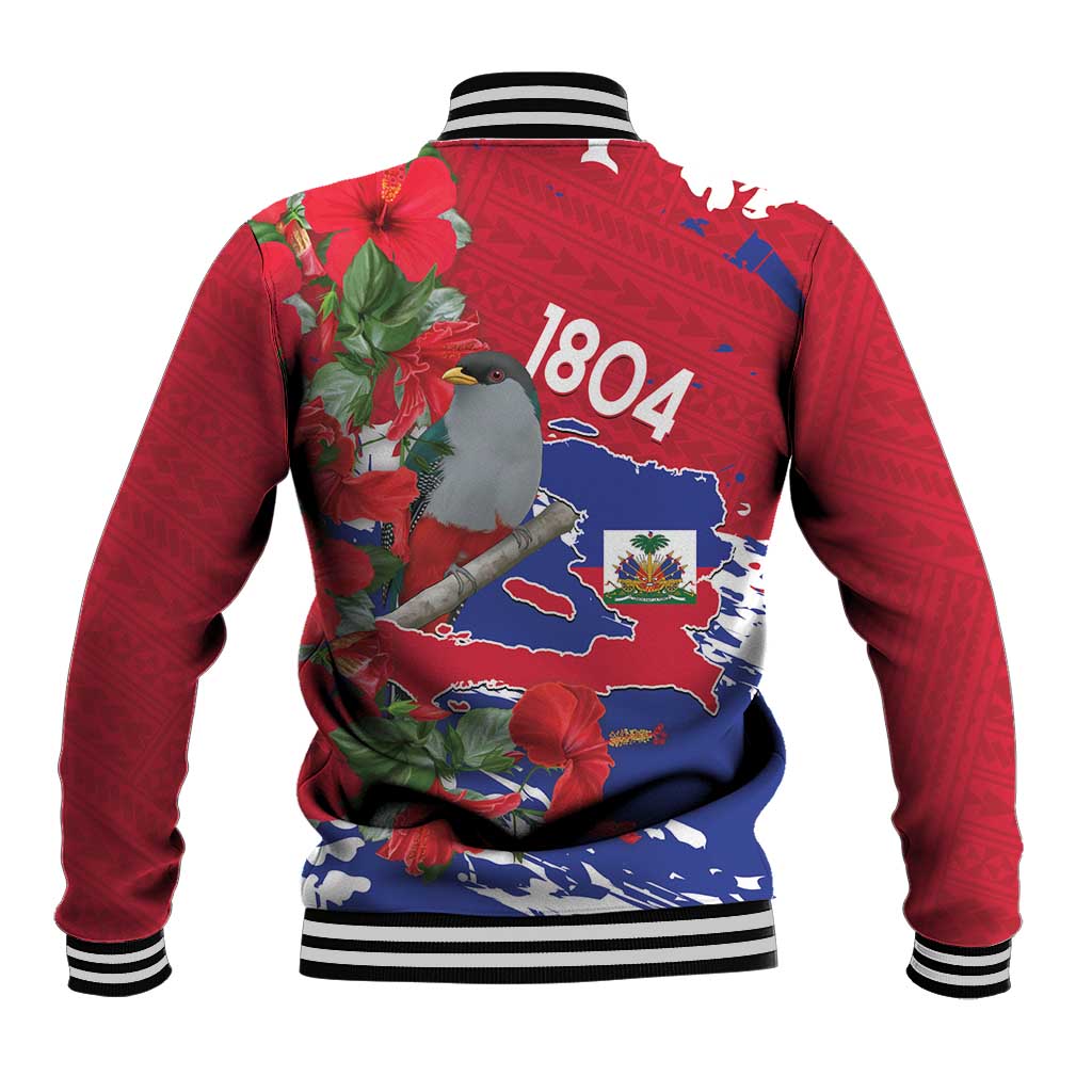 Afro Haiti Independence Day Baseball Jacket 1804 Proud Ayiti Map Hispaniolan Trogon - African Pride