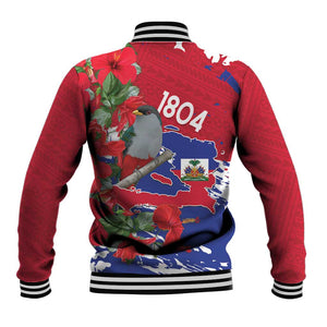Afro Haiti Independence Day Baseball Jacket 1804 Proud Ayiti Map Hispaniolan Trogon - African Pride