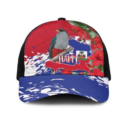Afro Haiti Independence Day Baseball Net Cap 1804 Proud Ayiti Map Hispaniolan Trogon - African Pride