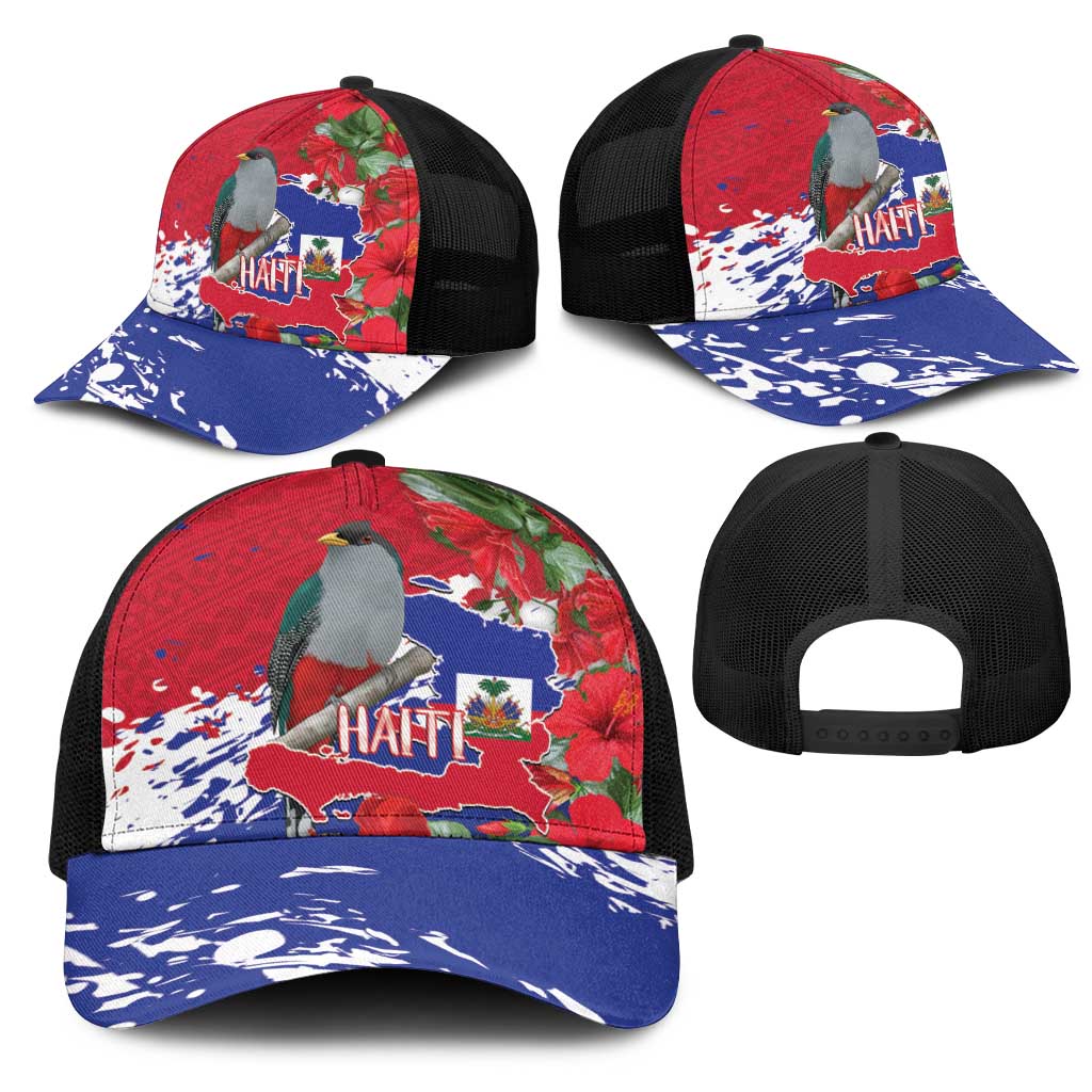 Afro Haiti Independence Day Baseball Net Cap 1804 Proud Ayiti Map Hispaniolan Trogon - African Pride