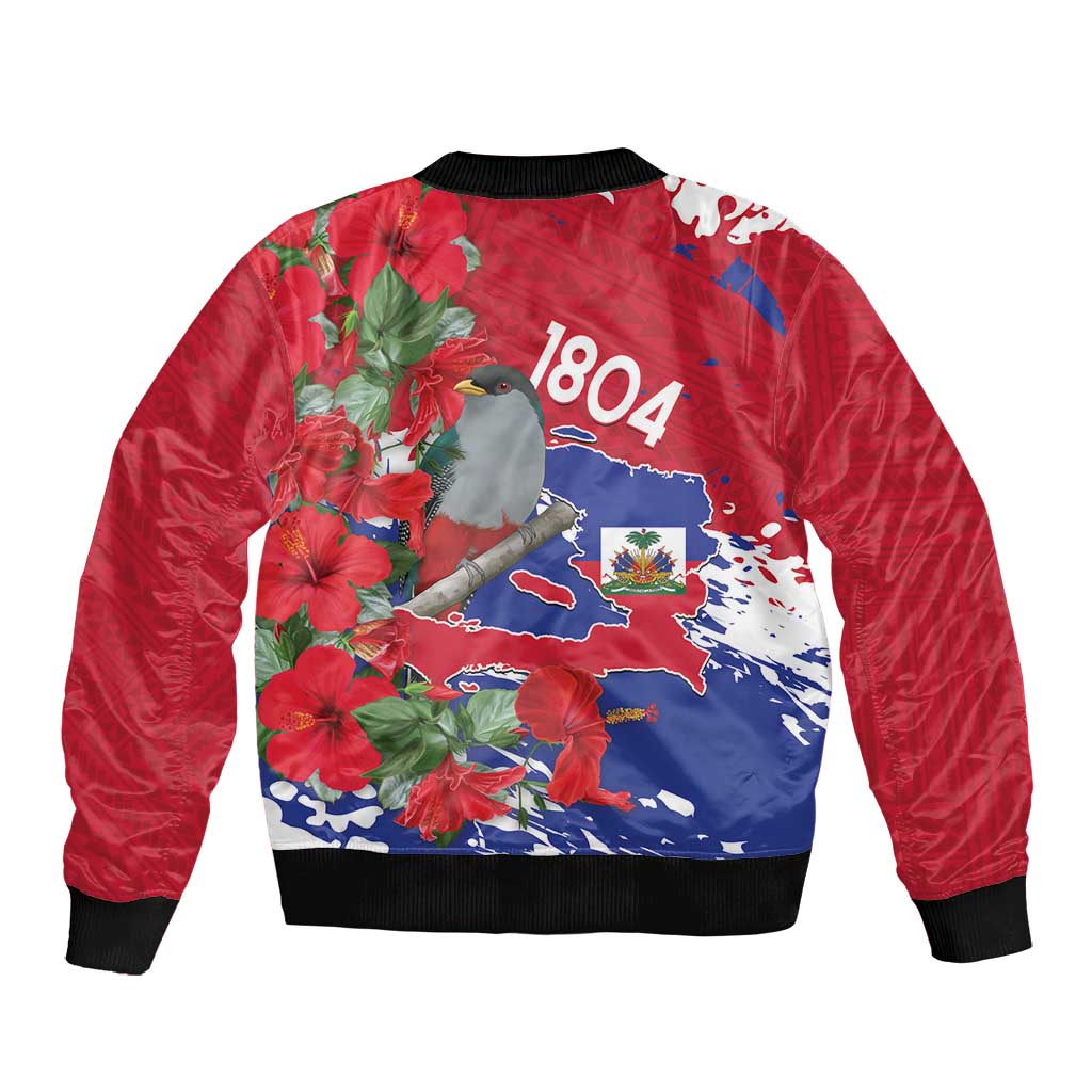 Afro Haiti Independence Day Bomber Jacket 1804 Proud Ayiti Map Hispaniolan Trogon - African Pride
