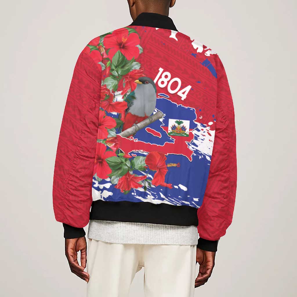 Afro Haiti Independence Day Bomber Jacket 1804 Proud Ayiti Map Hispaniolan Trogon - African Pride