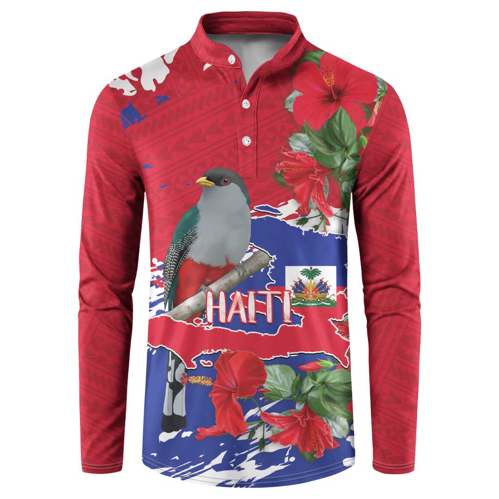 Haiti Independence Day Button Sweatshirt 1804 Proud Ayiti Map Hispaniolan Trogon